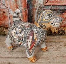 Colima Dog Tonala Burnished Pottery Deer Bird & Flowers Handmade Mexico Folk Art picture