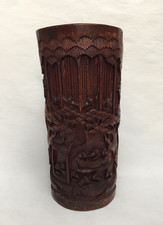 Antique Large Chinese Carved Bamboo Hat Tube Vase picture