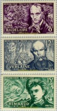 EBS France 1951 Symbolist poets: Baudelaire, Verlaine & Rimbaud - 908-910 MNH** picture
