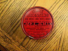 Vintage 6 oz Pecard Shoe Dressing Men's And Boy's Shoes Tin  1/4 Full  Lena Wis picture