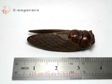 Chinese boxwood hand carved cicada Figure statue netsuke collectable hand piece picture