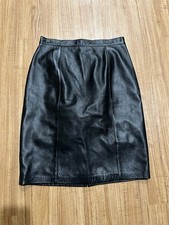 St John Collection Marie Gray Black Genuine Leather Skirt Size 12  Vintage picture