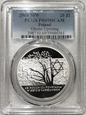 2008 Silver Poland 20 Zlotys Ghetto Uprising Coin PCGS Proof 69 Deep Cameo picture