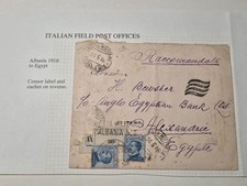 Italy 1916 WWI Italian Levant in Albania Censored Reg. Cover to Egypt Multi Cds picture