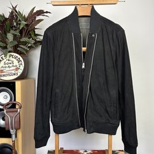 ALLSAINTS Kurne Sheep Leather Bomber Jacket Size Medium (M) Charcoal Twin Track picture