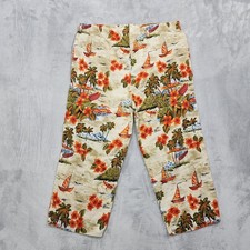 Vintage Take Two Pants Womens XL Beige Hawaiian Tropical Floral Linen Blend Crop picture