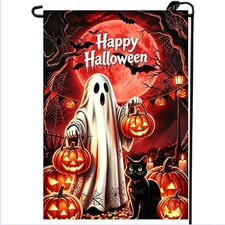 Happy Halloween Ghost Garden Flags 12x18 Double Sided Outdoor Decorations picture