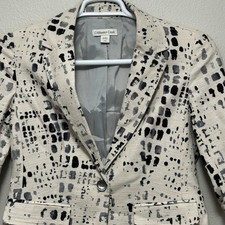 Coldwater Creek Blazer Womens 4-6 Ivory Linen Blend Abstract Dot Print 4013307 picture