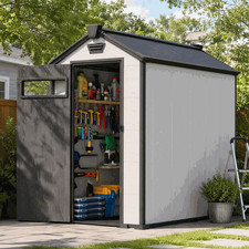 4x6 FT Outdoor Resin Storage Plastic Garden Shed with Floor and windows picture