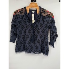 Sundance Gemma Elegance Top Blouse Longsleeve Embroidered Boho Blue NWT Sz L picture