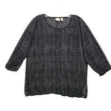Chico's Sheer Mesh Blouse Black White Print 3/4 Sleeve Top Size 2 L picture