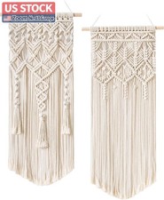 US Stock Mkono 2 Pcs Macrame Wall Hanging Boho Woven Tapestry Ivory picture