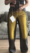 Big White Blue Women’s Bootcut Jeans Black/Yellow Colorblock Acid Wash Size 33 picture