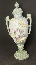 Antique Nippon Hand Painted Moriage Covered Urn Vase 13” Double Handle picture