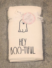 Rae Dunn Set of 2 Cotton Embroidered Hand Towels HEY BOO-TIFUL Ghost picture
