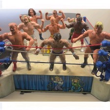 80s LJN 9 Figure Lot Wrestling Superstars Sling Em Fling Em Wrestling Ring  picture