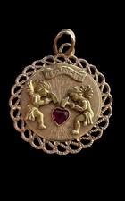 Vintage French ' Il Bat pour Toi ' Love Pendant, Signed, 18k Gold, picture