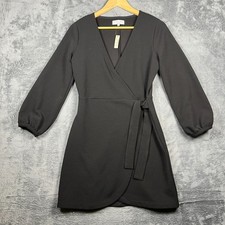 Madewell Texture & Thread Dress Womens S Black Faux Wrap Balloon Sleeve Side Tie picture