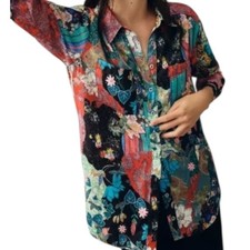 NWT Anthropologie Collage Patchwork Floral Button Up Satin Shirt Blouse Size XXS picture