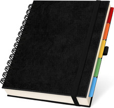 Hardcover Lined Spiral Notebook with Removable Dividers Leather Bound Black | 8X picture