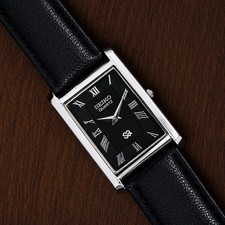 Vintage Seiko Slim Tank Black Dial Quartz Men’s Wristwatch picture