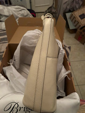Brighton Bellaire Hobo Bag White Pebbled Zip Medium w/ Charm Rhinestones picture