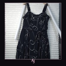 Black Sleeveless A-line Dress White Abstract Pattern Midi Length picture