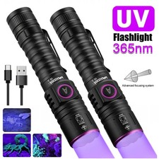 2X 365nm UV LED Flashlight Blacklight USB Rechargeable Detector Torch Lamp Zoom picture