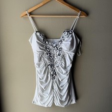 Vintage Y2K Body Central White Sequin Ruched Cami Top ✨ picture