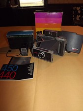 VINTAGE 1970S 1976 POLAROID LAND CAMERA MODEL 440 PLUS FOCUSED FLASH 490 IN BOX picture