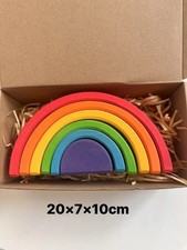 Wooden Rainbow Arch Stacking Blocks Montessori Sorting Peg Dolls Kids Toy picture