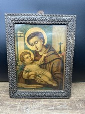 Antique St Anthony Padua Infant Jesus Framed Catholic Lithograph 11x9.5 picture