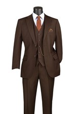 Vinci Men's Regular Fit 3-Piece Tone on Tone Stripe Suit Brown picture