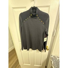 Rafaella Black Mock Neck Sweater with Gold Button Shoulder Detail picture