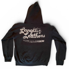 Vintage 90s Langlitz Leathers Pullover Pocket Hoodie sz M Black Distressed picture