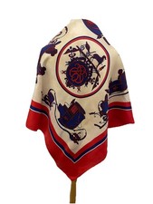 Y2# HERMES Paris Silk Twill Scarf Springs Ledoux Carriage Red Blue Cream Carre picture