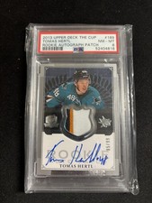 2013-14 The Cup Tomas Hertl Rookie Patch Auto 5/99 3 Colour Patch PSA 8 picture