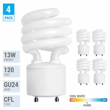4 Pack Spiral CFL Fluorescent 13 Watt =60W Twist and Lock GU24 4100K Cool White picture