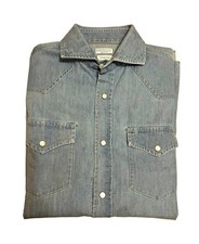 Brunello Cucinelli Men’s Easy Fit Blue Denim Snap Button-Up Shirt M picture