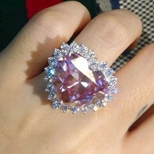 RARE 20 Ct Certified Treated Lovely Pink Diamond Ring,925 Sterling Silver picture
