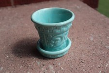 Vintage McCoy Turquoise Flowerpot w/saucer 3.5