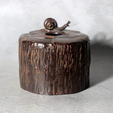 ​Vintage Japanese Takaoka Cast Bronze Vase Tree Stump Snail Getsuho picture