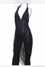 Vintage Janine Sheer Beaded Overlay Black Jumpsuit Made in the USA Size XS picture