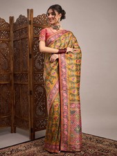 Designer Ikat/Potala Print Silk Saree with Blouse Piece Ethnic Indian Party Wear picture