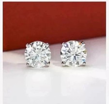 2Ct Round Cut Simulated Diamond Solitaire Stud Earrings 14K White Gold Plated picture