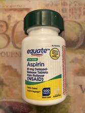 Equate Low Dose Aspirin Enteric Coated Tablets, 81 mg, 500 Ct.~Expires 05/2029. picture