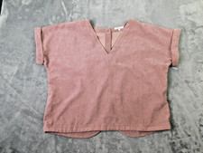 Madewell Blouse Womens XL Pink Corduroy V Neck Button Back Boxy Top Relaxed picture
