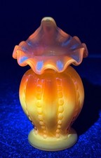 Vtg Fenton Beaded Melon Jack in the Pulpit Vase Honey Amber Overlay Glows picture