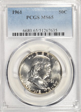 1961 FRANKLIN HALF DOLLAR ~ PCGS MS65 ~ BRIGHT WHITE picture