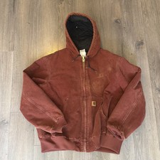 VTG Carhartt J130 Jacket Mens Large CLY Clay Red Distressed Hooded Work Zip Y2K picture